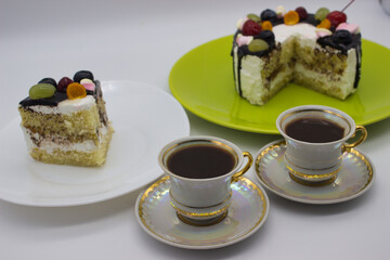 Coffee and Cake Slice with Fruit Toppings