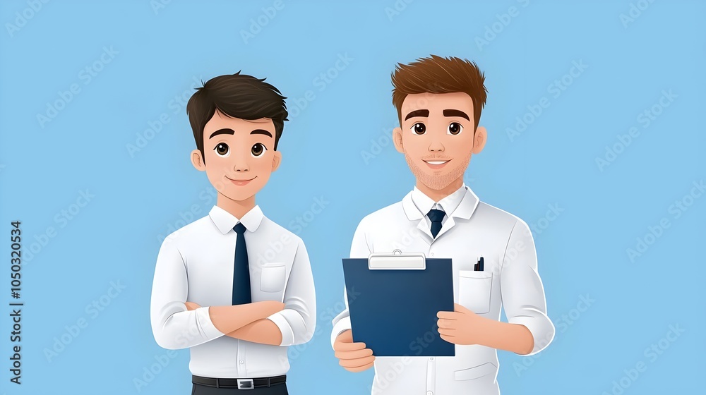 Poster Businessman Completing a Checklist on a Clipboard Vector Highlighting Task Completion Project Approval and Success Within Deadline for Business Corporate and Professional Concepts