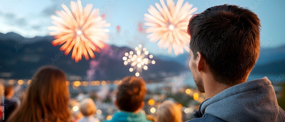 Poster vibrant fireworks bursting in the night sky illuminating the landscape and creating a mesmerizing di