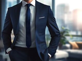 Stylish Business Attire with Modern Office Background