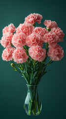 Obraz premium A vibrant bouquet of carnations in shades of pink, red, and white, with ruffled, textured petals and sturdy green stems