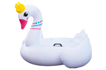 Beach white rubber swan ring pool inflatable swan for summer beach isolated on white transparent background, PNG File