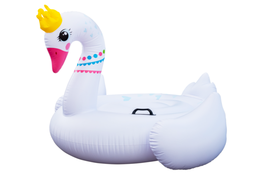 Beach white rubber swan ring pool inflatable swan for summer beach isolated on white transparent background, PNG File - Powered by Adobe