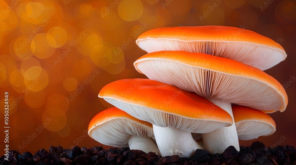 Aufkleber enchanting orange and white cap mushrooms nestled in a dreamy mystical forest wonderland surrounded 