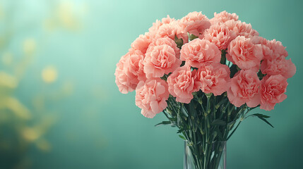A vibrant bouquet of carnations in shades of pink, red, and white, with ruffled, textured petals and sturdy green stems