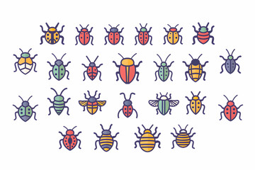 Fototapeta premium A collection of 24 cartoon beetles with different colors and patterns.