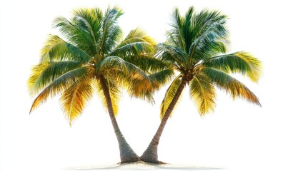 Obraz premium Coconut Palm Trees Isolated on White Background - Tropical Nature, Green Palm Fronds, Summer Vacation Concept, Exotic Landscape Elements, Beach Theme Stock, Generative AI