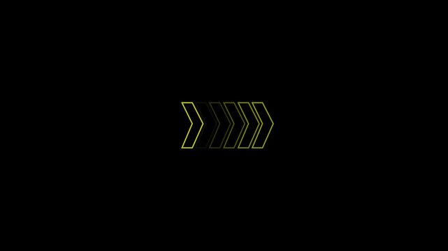 Right-directional navigation,traffic roadsign arrows loop animation with yellow color. Animated Orrosh For T overlay video layer. 4A animation.