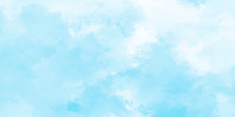 blue sky with clouds. Light sky blue shades watercolor background. Sky Nature Landscape Background. sky background with white fluffy clouds.><	