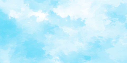 blue sky with clouds. Light sky blue shades watercolor background. Sky Nature Landscape Background. sky background with white fluffy clouds.><	