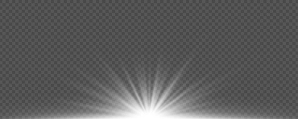 Glowing white star with horizontal light effect isolated on transparent background. Bright shining flash with rays. Vector illustration. EPS 10.