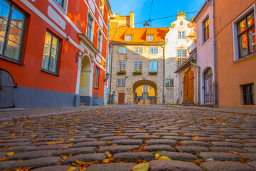 Old street in old Riga. The city is capital of Latvia that is well known to be a very popular...