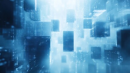 Obraz premium Abstract digital background with blue cubes floating in a futuristic space.