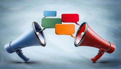 Megaphones with Speech Bubbles on Light Background. 3D Rendering