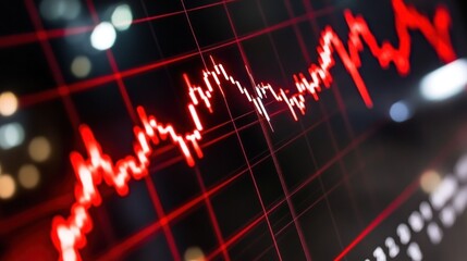 Red line graph on a screen with blurred background lights.