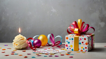 A beautiful birthday gift with balloon in background.