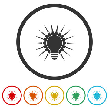 Innovation Idea light bulb icon. Set icons in color circle buttons