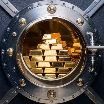 bank valut with gold ingots, AI generated