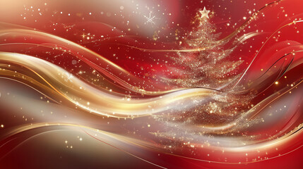 Obraz premium Fundo festivo vermelho e dourado, com arvore de natal estilizado perfeito para celebrações de natalinas e de inverno. Design elegante e vibrante