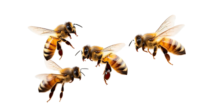 A collection of various bees and insects isolated on a white background