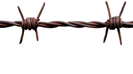 Rusty barbed wire isolated against a white background, highlighting its sharp edges and vintage character