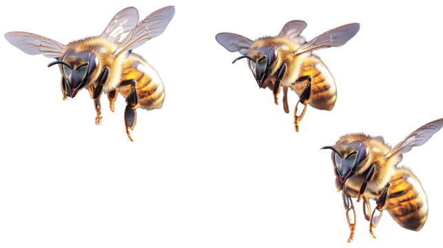 A collection of various bees and insects isolated on a white background