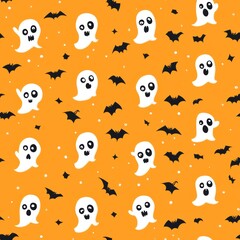 Obraz premium Cute ghost repetitive Halloween decoration pattern tile.