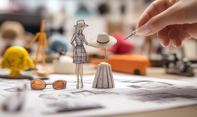 Fototapeta premium Fashion design, hand sketches, drawing tools.
