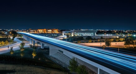 Highway with Car Light Trails at Night