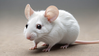 Close-up of a white mouse looking to the left.