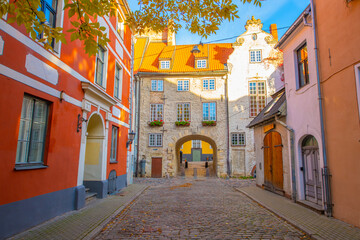 Old street in old Riga. The city is capital of Latvia that is well known to be a very popular...