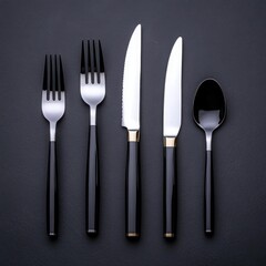 Sharp Kitchen Cutlery on Dark Background with Selective Focus