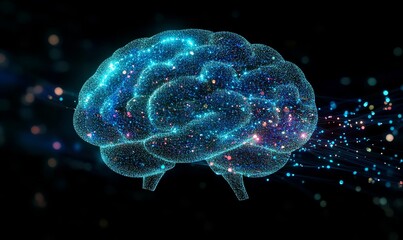 Futuristic Digital Brain with AI Connections Visualizing Deep Learning and Artificial Intelligence in a Cybernetic Cloud Environment During Digital, Generative AI