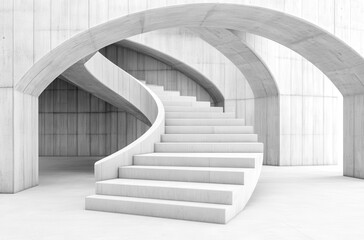 Abstract concrete stairs winding in a minimalist empty room