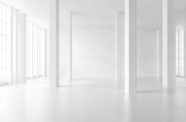 Fototapeta premium Minimalist empty white concrete room with natural lighting
