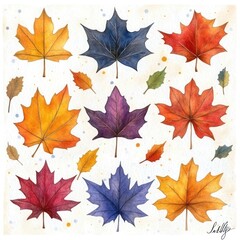 Obraz premium Autumn Maple Leaves in Orange, Red, and Yellow: Seasonal Design Elements for Thanksgiving or Halloween Borders and Backgrounds