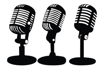 Podcast voice record Microphone and mic vector icon set illustration.