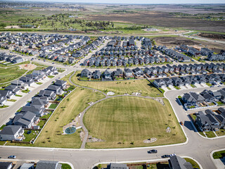 Aerial Drone View of Rosewood Neighborhood in Saskatoon, Saskatchewan