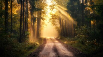Sunrays Through Forest Path