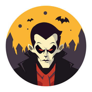 Portrait d'un vampire mal&eacute;fique aux couleurs d'halloween style clip art
