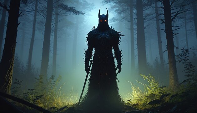A shadowy guardian of the night emerges from the mist, protecting the secrets of the forest and ensuring that only the worthy may enter, Generative AI