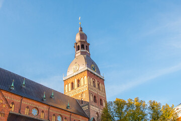Old street in old Riga. The city is capital of Latvia that is well known to be a very popular tourism destination in the Baltic region