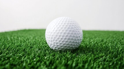 Fototapeta premium A single white golf ball on green grass against a white background.