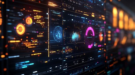 Obraz premium Business intelligence interface in 3D with big data analytics and colorful static noise