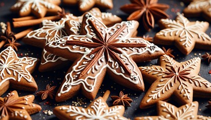 Festive Nuremberg Elisen gingerbread enhanced with star anise and cinnamon, embodying the classic flavors of German Christmas treats called Lebkuchen, Generative AI