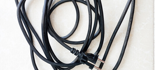 Black Electrical Cable Coil Isolated on White Background,electrical cable with plug