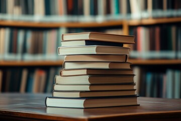 Stack of Books in a Library