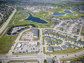 Aerial Drone View of Rosewood Neighborhood in Saskatoon, Saskatchewan
