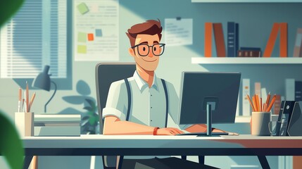 3d animated cartoon of office worker.