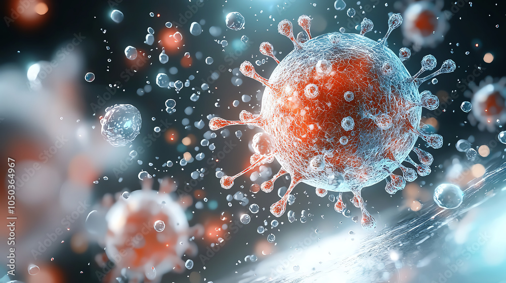 Poster intricate render of bacteria invading a human cell exploring the complex interactions between microo